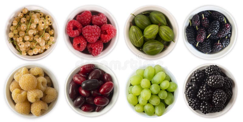 Red, black, yellow and green food. Fruits and berries in bowl isolated on white. Sweet and juicy berry with copy space for text. R stock images Red, black, yellow and green food. Fruits and berries in bowl isolated on white. Sweet and juicy berry with copy space for text. R stock images