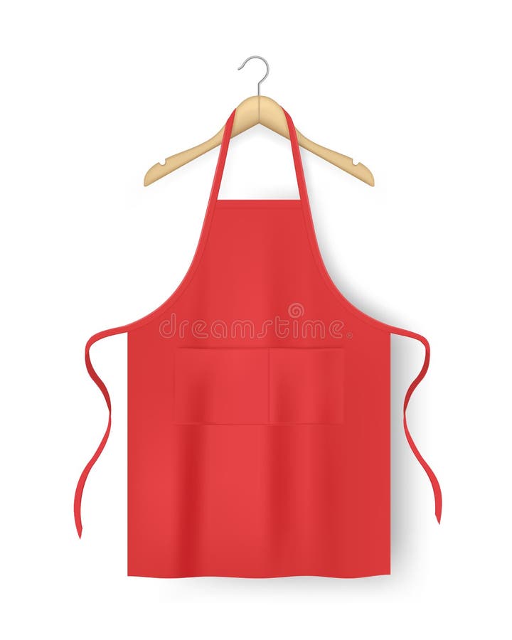 Red Blank Kitchen Cotton Apron Isolated. Protective Apron Uniform for