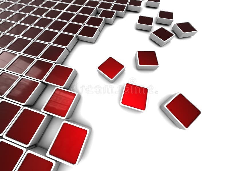 Abstract 3d illustration of background with red blocks structure at left side. Abstract 3d illustration of background with red blocks structure at left side