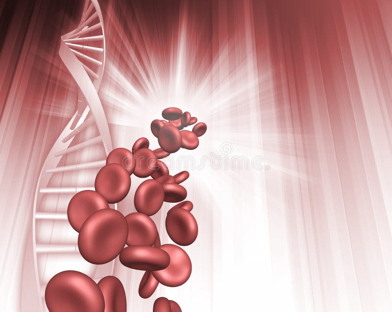 Red Blood Cells Falling DNA Helix vector illustration