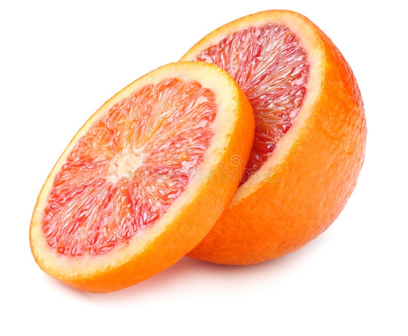 Red Blood Orange Fruit with Slices Isolated on White Background Stock