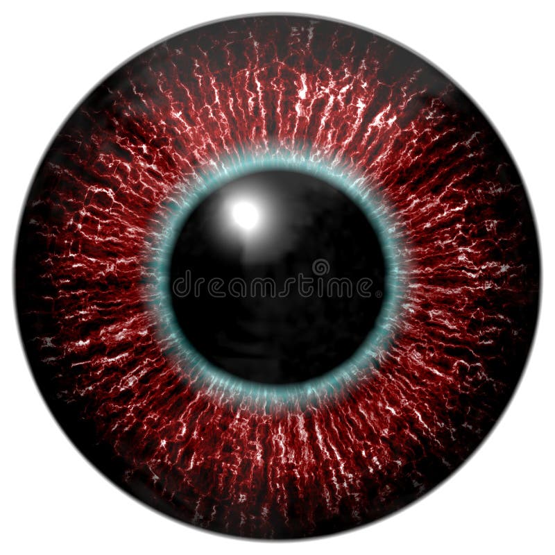 Red bloody alien or bird eye with blue circle around the pupil