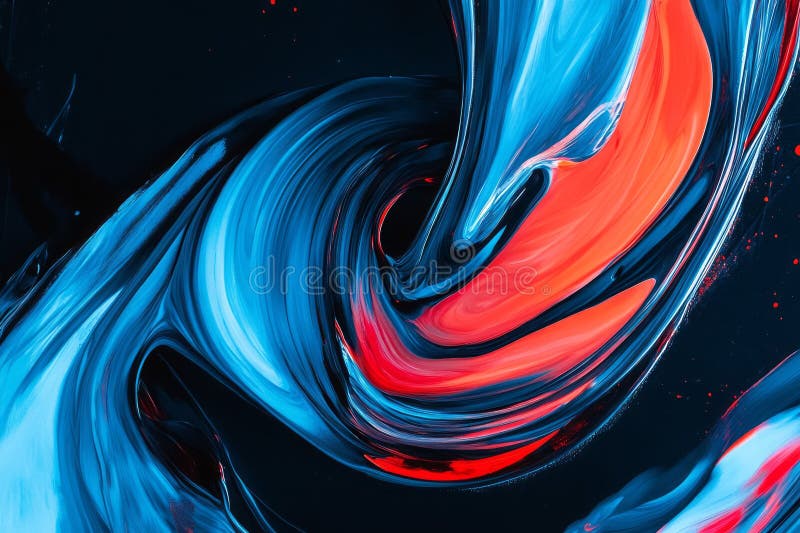 Red and blue abstract swirls on black background. Neural network vector illustration.
