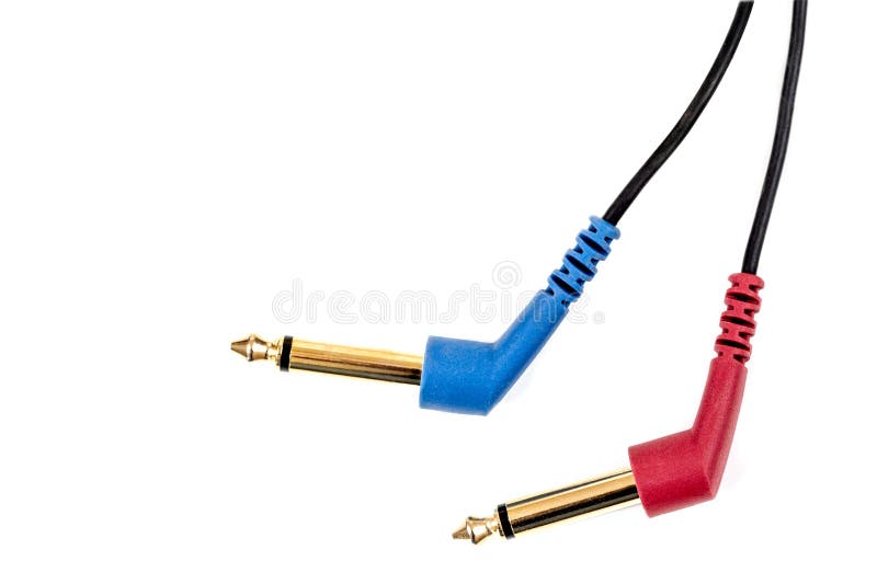Red and Blue Audio Cable Jack Isolated on White Background. Mini Audio Jack Isolated.cable