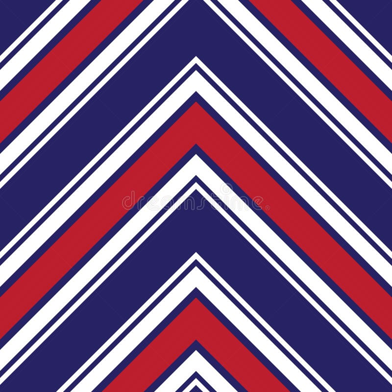 Red and Blue Chevron Diagonal Stripes Seamless Pattern Background Stock