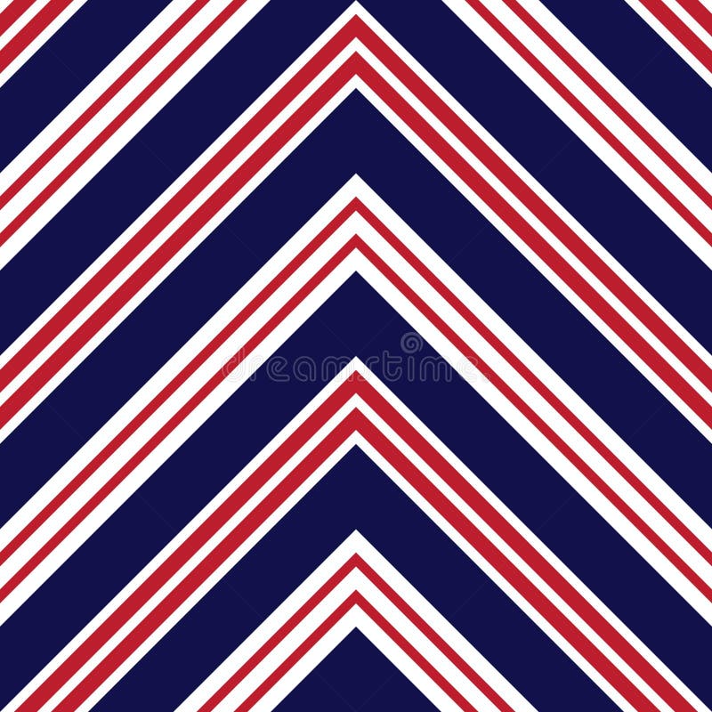 Red and Blue Chevron Diagonal Stripes Seamless Pattern Background Stock