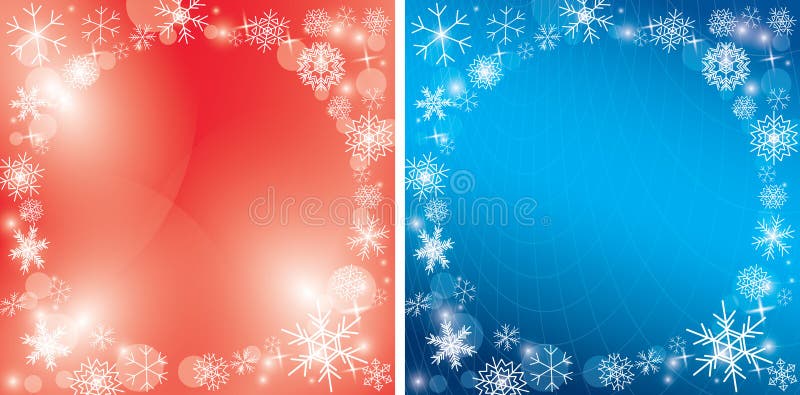 Red and blue christmas backgrounds with snowflakes - vector round winter frame stock illustration Red and blue christmas backgrounds with snowflakes - vector round winter frame stock illustration