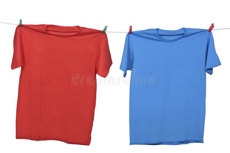Red and blue clothes hanging on the clothesline royalty free stock photos Red and blue clothes hanging on the clothesline royalty free stock photos