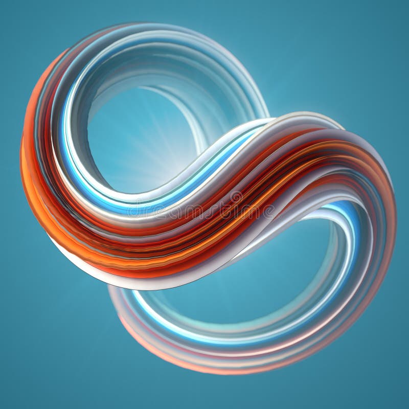 Red and blue colored twisted shape. Computer generated abstract geometric 3D render illustration. Red and blue colored abstract twisted shape. Computer generated geometric illustration. 3D rendering