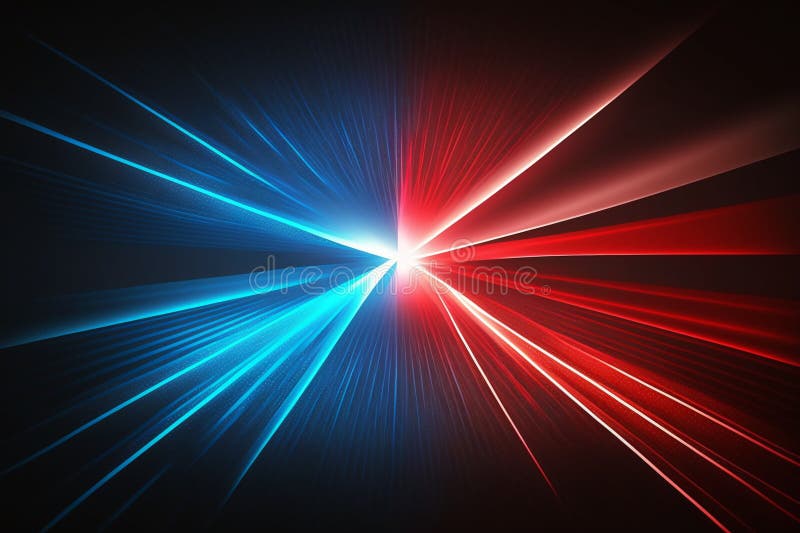 Red and blue laser neon light beams flash and shine