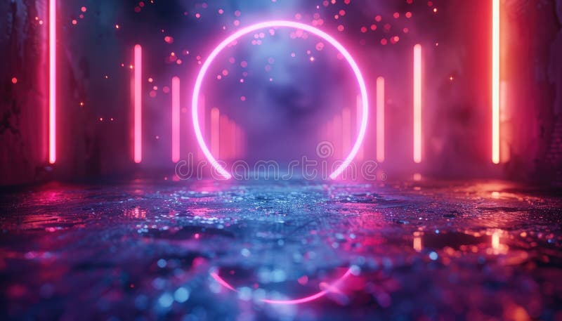 Un cerc cu lumină roșie și albastră este în mijlocul unei cețuri cețoase, datorită imaginii generate de tine vector illustration