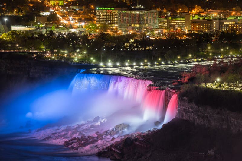 Red, Blue Lights Illuminates the Waterfalls Editorial Photo Image of