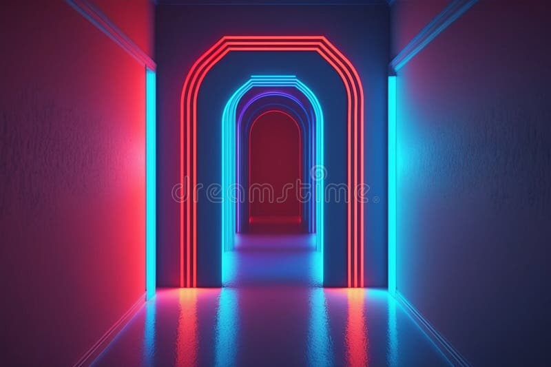 Red Blue Neon Light, Illuminated Corridor, Tunnel, Ultraviolet Light ...