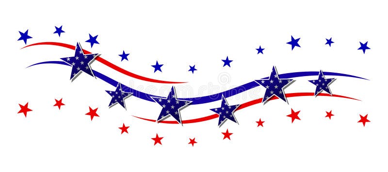 Red and blue stripes with stars. Patriotic banner for USA holidays. Isolated on white background. Vector.