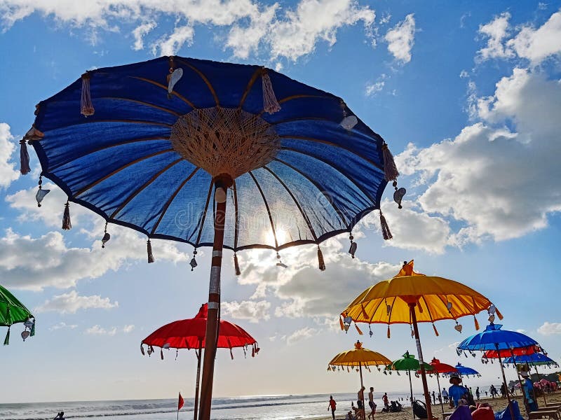 Red and Blue Umbrellas Isolated on White Background. Stock Illustration