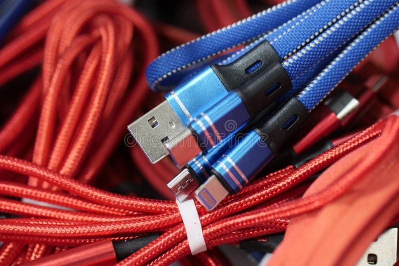 Red and Blue USB Cable for Smartphone Stock Image Image of metal