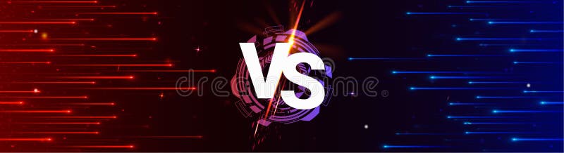 Red and blue versus screen with hi tech frame neon light effects vector realistic illustration of futuristic metallic hud design stock illustratie