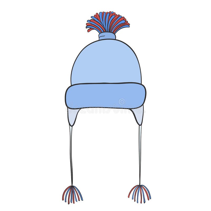 Red and Blue Wool Hat Hand Drawn for Design Stock Vector Illustration