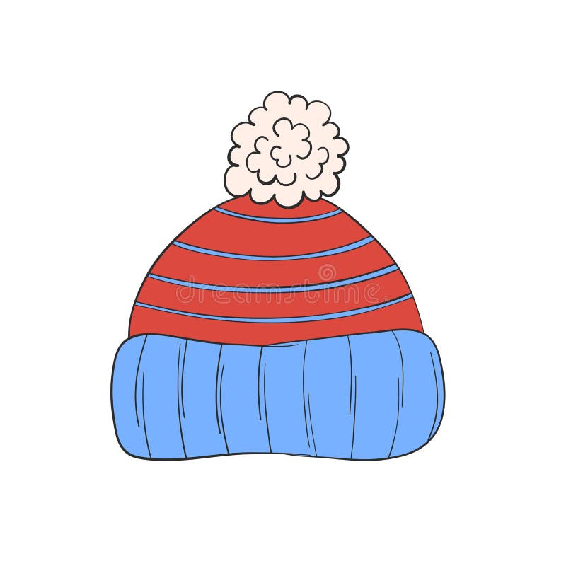 Red and Blue Wool Hat Hand Drawn for Design Stock Vector Illustration