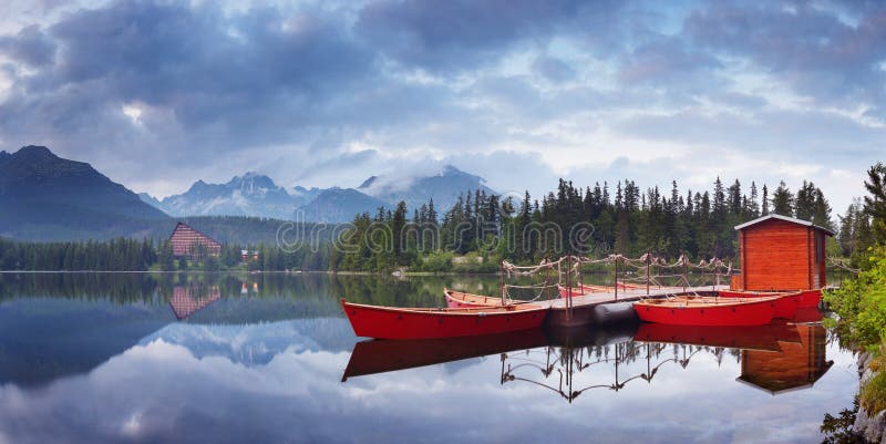 Red boat on the lake