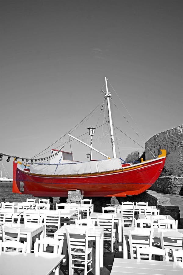 Red boat and terrace