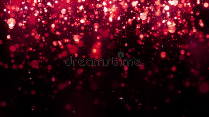 Red bokeh background with falling glitter particles. Beautiful festive sparkling background. Valentines day. Seamless loop