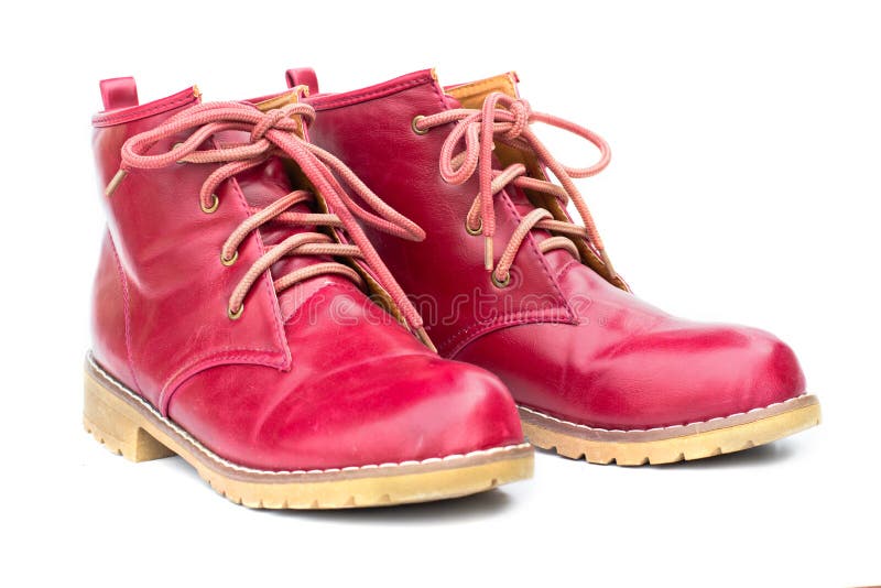 Red Boots And Untied Shoelaces Stock Photo Image of climber, sole
