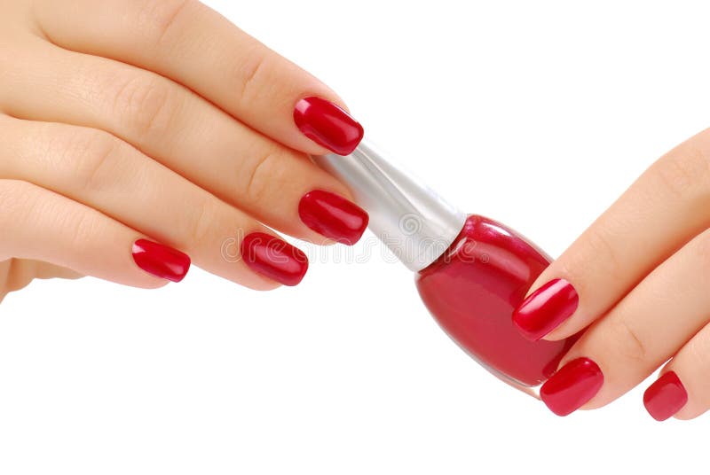 Red bottle of nail polish royalty free stock photography