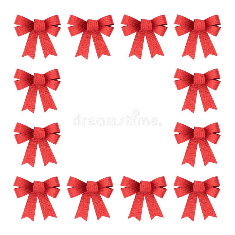 Red bow abstract pattern background square shape design on white, copy space. Decorative arrangement for birthday, Christmas festive wrapping paper, greeting card. Seamless bow stock images, royalty-free photos and pictures