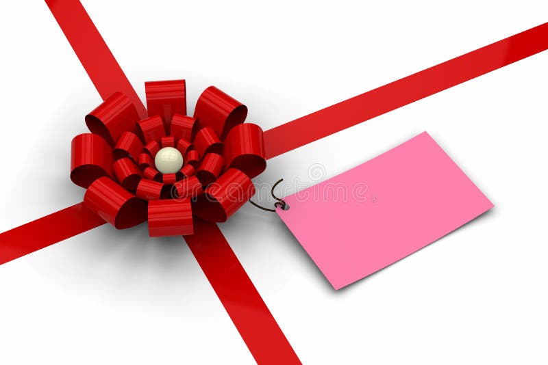 Red bow with blank pink tag stock illustration