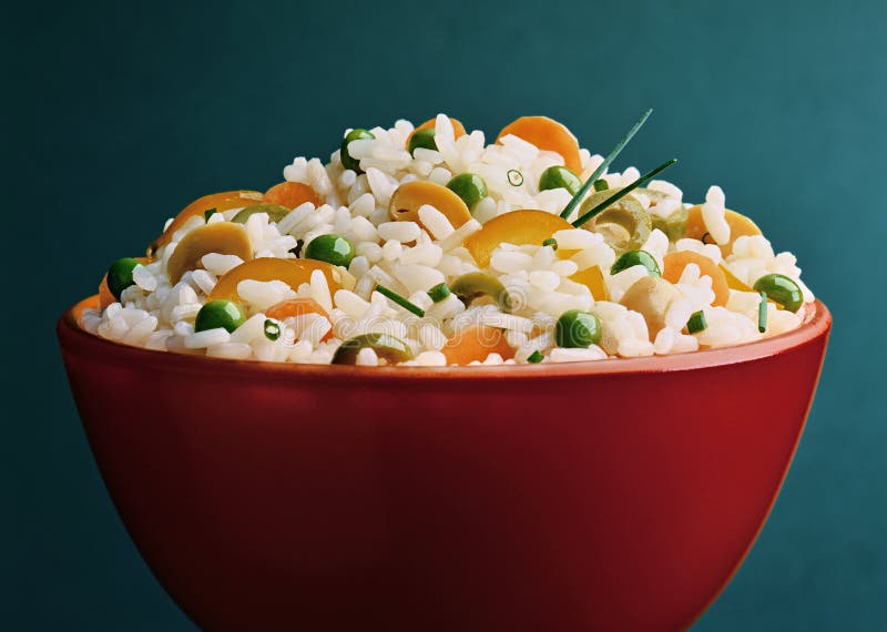 Red Bowl with Rice Vegan Salad Stock Image Image of vegetarian, bell