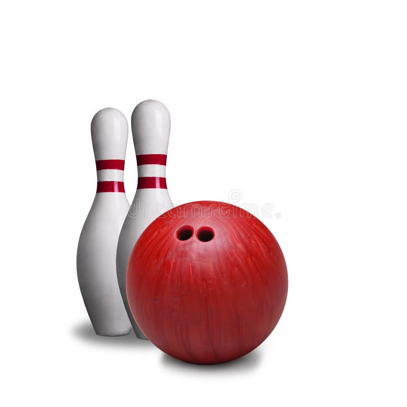 Red Bowling Ball And Pins Isolated on White Background