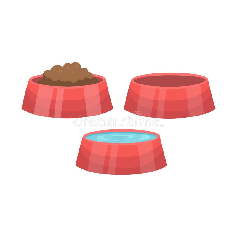 Red Bowls for Pet Food and Water. Empty Bowl Stock Vector