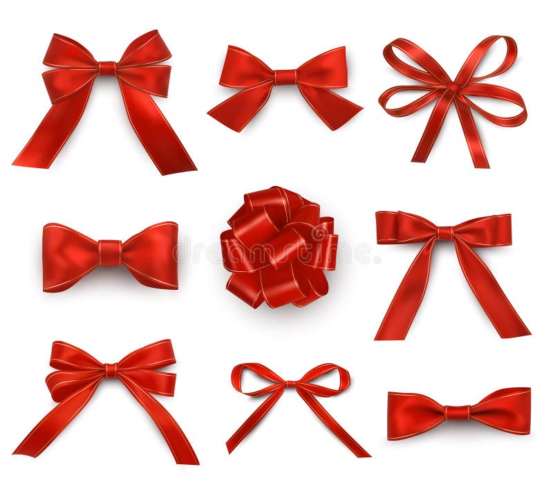 Gold Bows With Two Four Or More Loops In Different Style Decorations With  Thin And Wide Ribbons Stock Illustration - Download Image Now - iStock