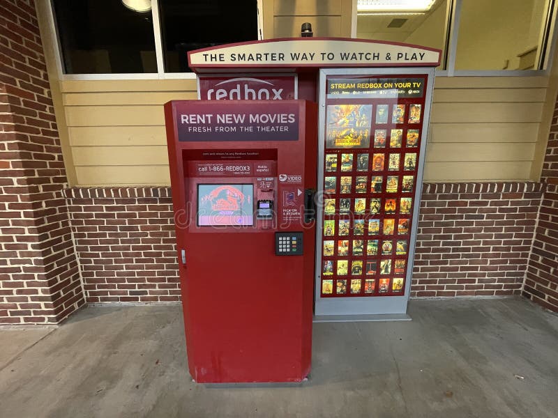 Red Box DVD Kiosk Vending Machine Front Center Editorial Photo Image