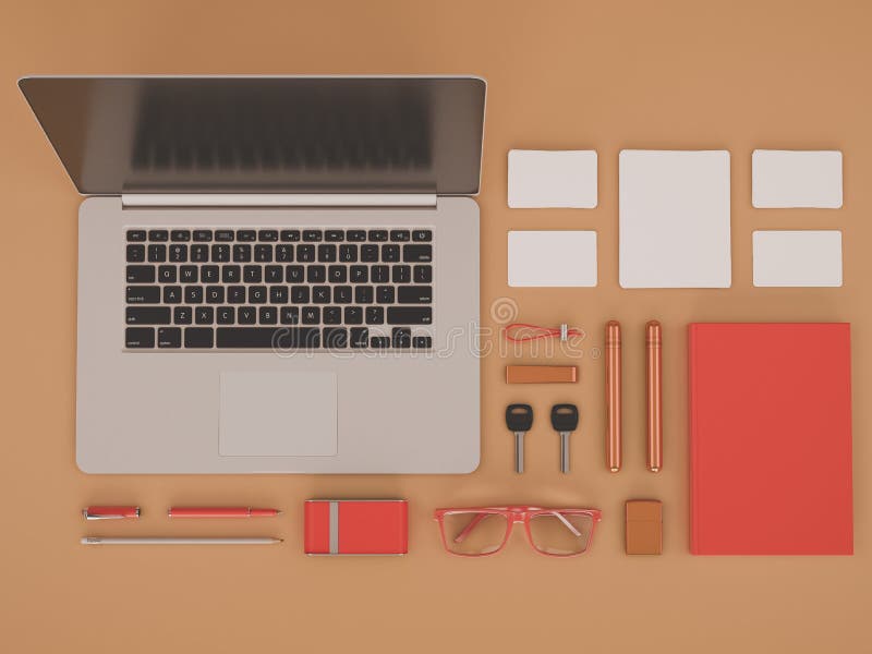 Red Branding Mockup. Template Set on Black Background. 3d Rendering. 3D