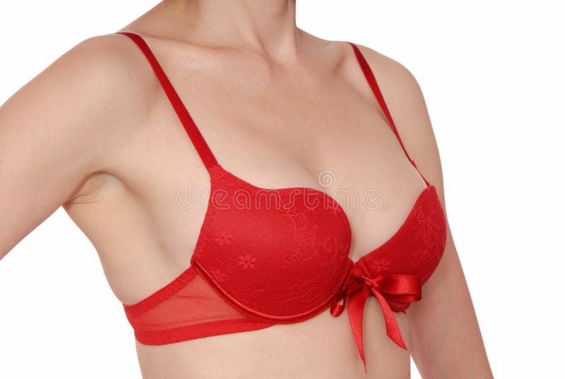 Red Brassiere Is On Woman`s Bust Stock Image Image Of Breast Lady 102037079