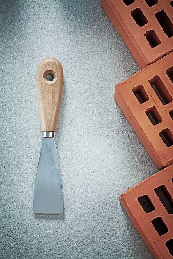 Red Brick Plastering Trowel on Concrete Background Building Conc Stock