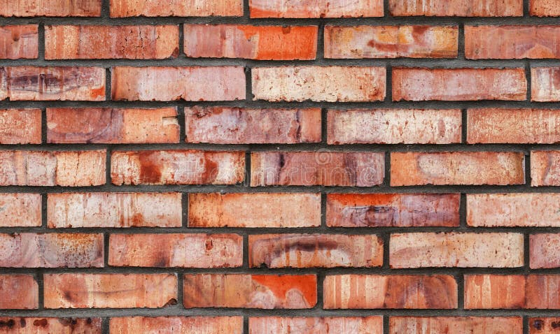 Red brick wall, detailed frontal view photo, seamless background royalty free stock photos