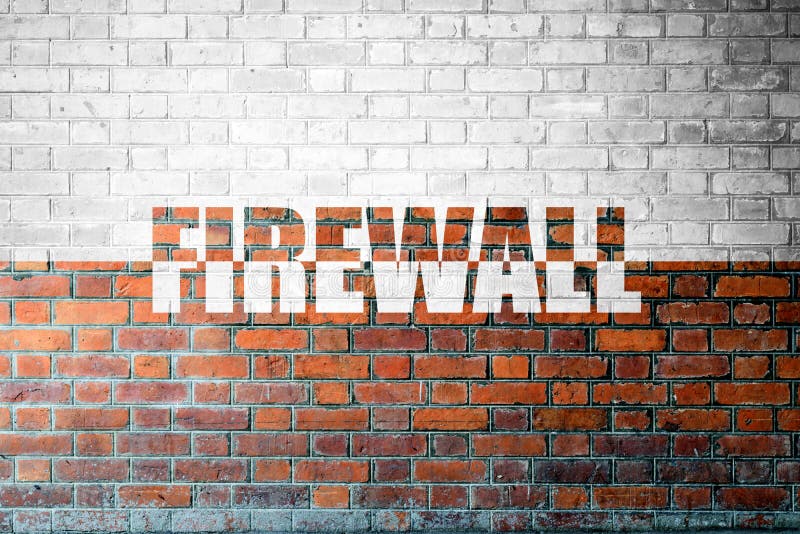 Red Brick wall texture with a word Firewall. Red Brick wall texture background with a word Firewall stock photography