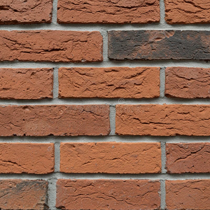 Red brick wall with uniform rectangular bricks and visible rough texture. Mortar lines are stock illustration