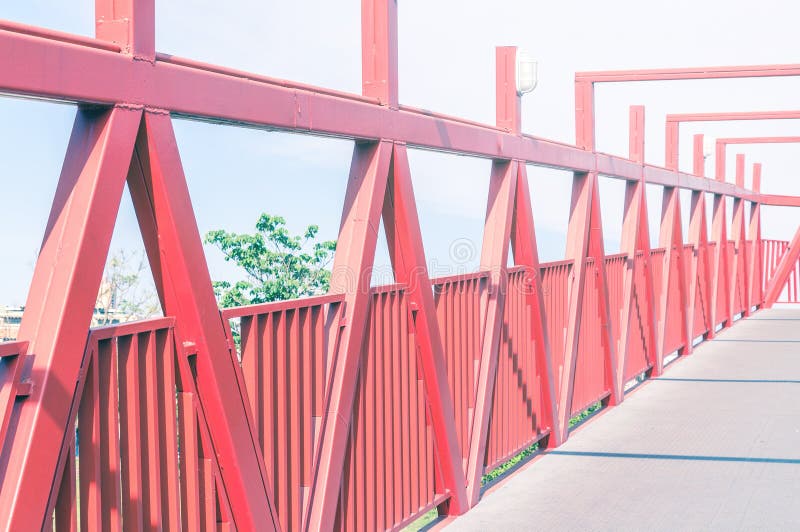 Red Bridge with Metal Structure. Stock Photo Image of architecture, metal 80736672
