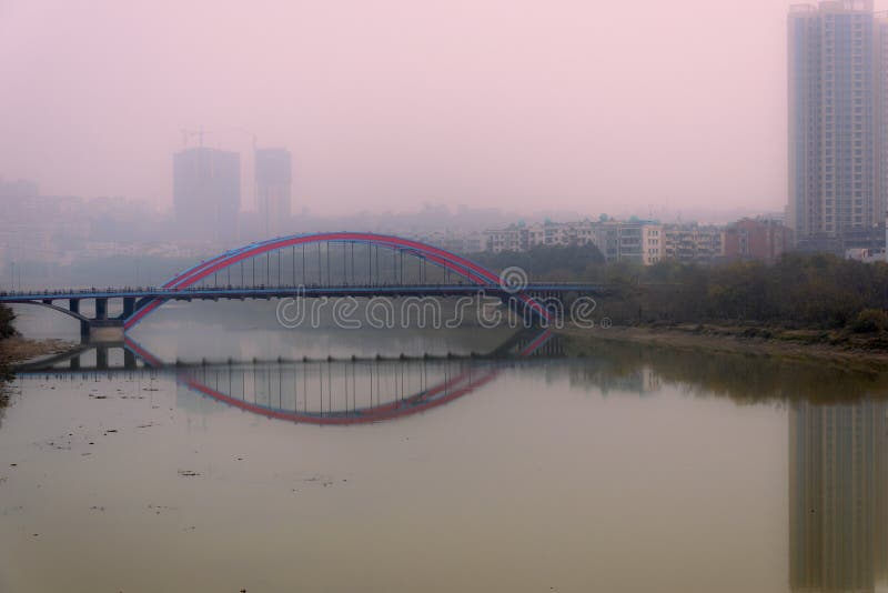 Red Bridge in the red haze stock photo Red Bridge in the red haze stock photo