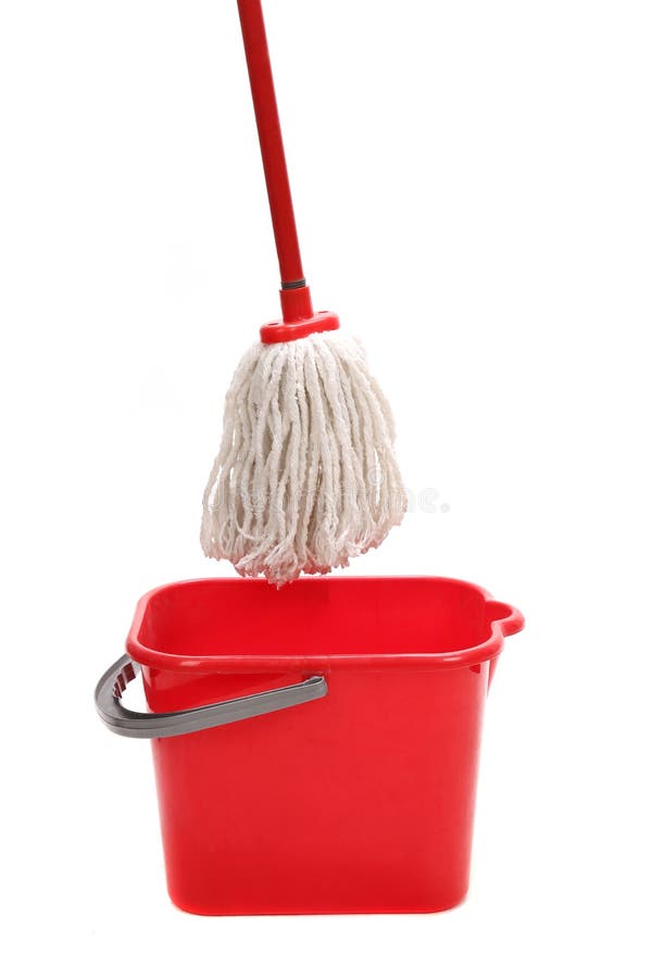 Red Bucket with Cleaning Mop. Stock Photo Image of interior, dirty