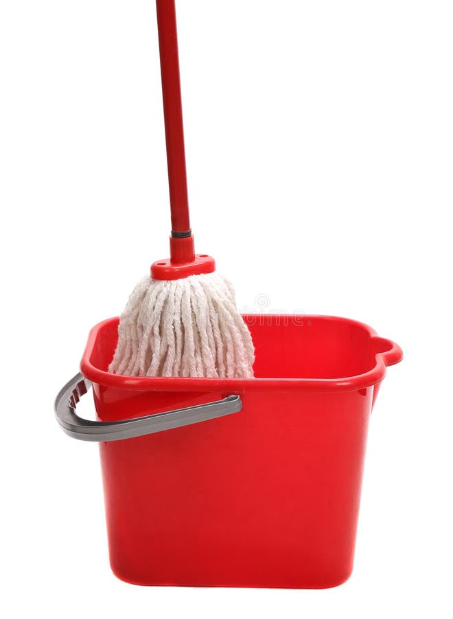Red Bucket with Cleaning Mop. Stock Photo Image of container, brush