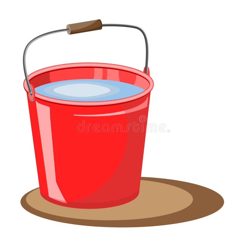 Red bucket of water. Vector illustration. Fire bucket. extinguish. A bucket of water for the garden. Design element for