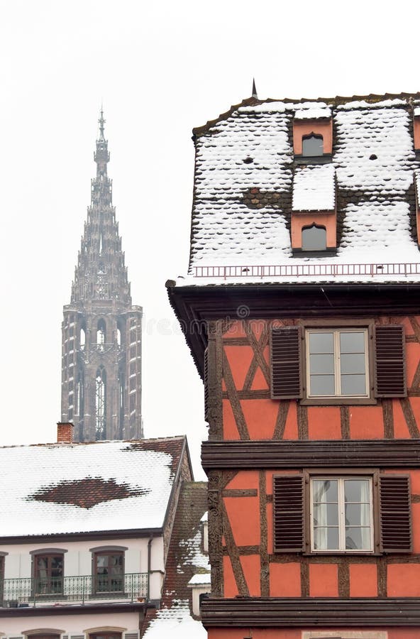 Red building in winter Strasbourg