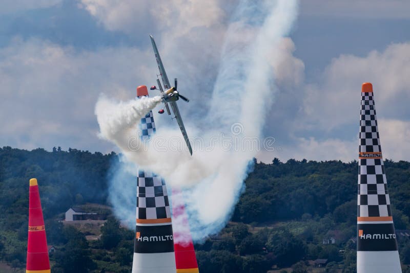 Red Bull Air Race 2019 Challenger Class Zivko Edge 540 aircraft over Lake Balaton at Zamardi city stock images Red Bull Air Race 2019 Challenger Class Zivko Edge 540 aircraft over Lake Balaton at Zamardi city stock images