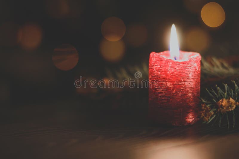 Red Candle on Christmas Tree Background Stock Image Image of christmas, garland 130486731
