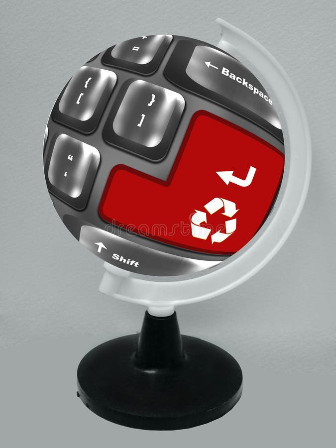 Red button with symbol for recycling